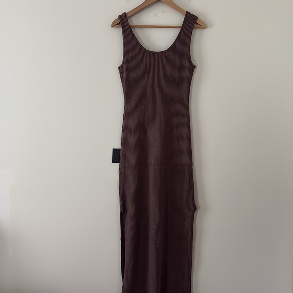 New Lulus Layer Lover Brown Ribbed Knit Tank Dress Sleeveless Side Slit Size XXL - Picture 7 of 10